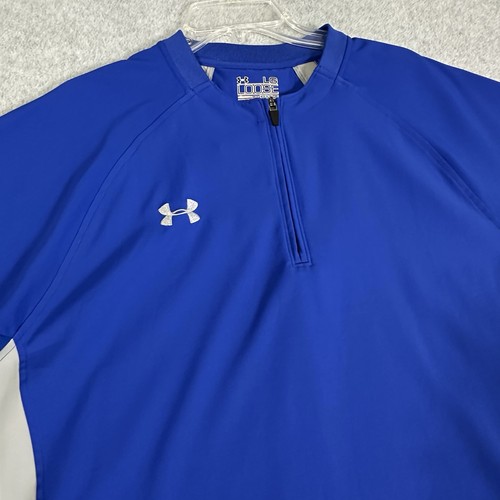Under Armour Batting Cage Warmup Jacket Shirt Mens L Blue Short Sleeve 1/4 Zip - Picture 2 of 8