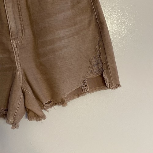 American Eagle 6 Tan Denim Distressed Frayed Cutoff Highest Rise Mom Short NWT - Picture 2 of 14