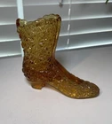 Fenton Daisy & Button Amber Glass Boot Toothpick Holder MINT