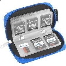 Durable Blue Memory Card Holder - Fits 22x SD, Mini SD CF Cards - Travel Case