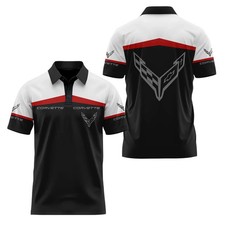 Custom Name - Men's Corvette C8 Racing Team White Black Red Polo - All Size