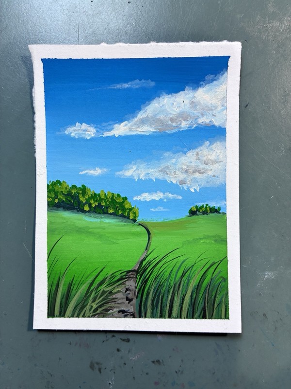 Original Gouache ACEO Country Meadow Path Summer Landscape