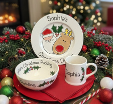 Children's Personalised Christmas Dinner Plate, Christmas Pudding, Christmas Mug