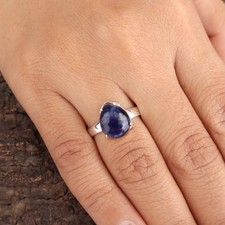 Natural Sodalite Gemstone 925 Sterling Silver Statement Ring Gift For Girlfriend