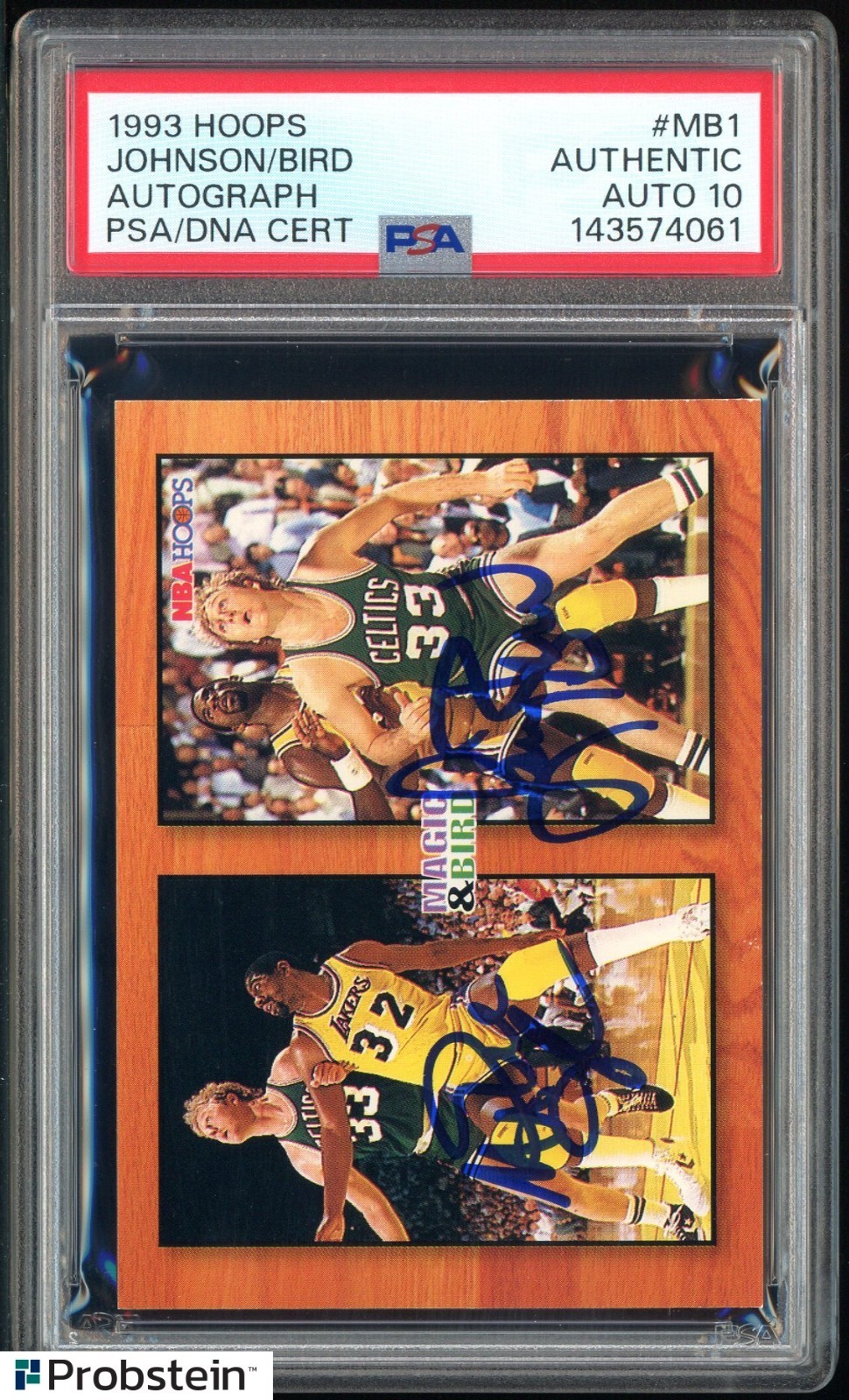 Magic Johnson Larry Bird HOF Signed 1993 Hoops #MB1 PSA/DNA 10 Dual AUTO view 1