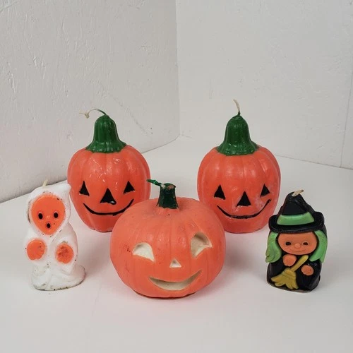 Vintage Halloween Candles Lot of 5 Jack O Lantern Pumpkins Witch Ghost Figures - product listing photo