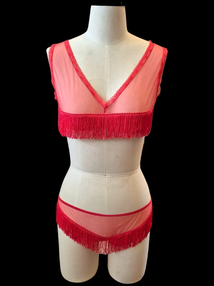 Vtg 60s/70s Sheer Red Fringe Lingerie Sz S Burlesque Gogo Pinup Sexy Mod Sissy  - Image 4 of 4