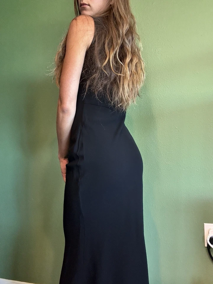 Richard Tyler Vintage Dress Cowl Neck Ruched Black Size S - Image 4 of 4