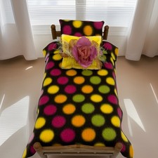 NEW 3 Piece Bedding Set Fits Barbie 11  Dolls Fleece Rose Deco BLANKET 2 PILLOWS