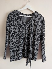 PAPAYA Black & Grey Animal Print Tie Side/Front Long Sleeve Top Jumper ~ Size 14