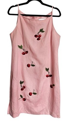Jessica Howard Pink Cherry Linen Blend Dress Y2K Spaghetti Strap Coquette Summer