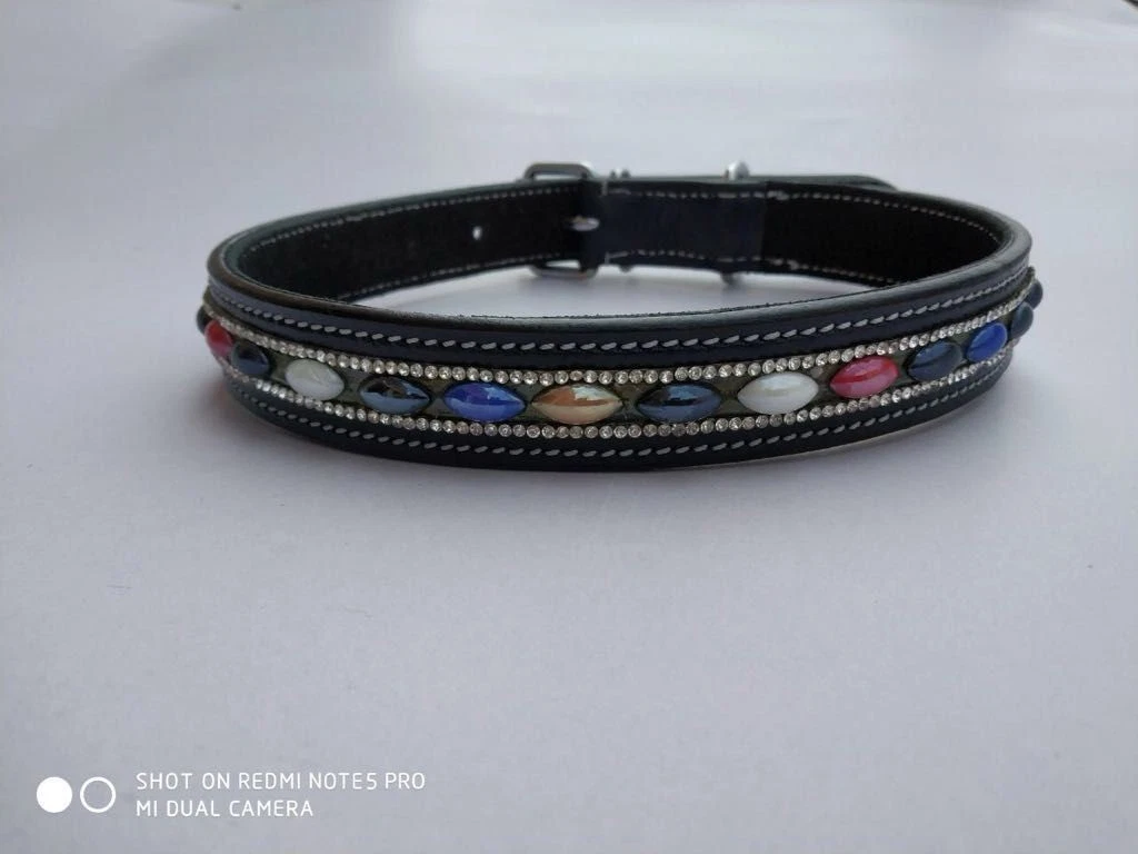 CBU-Luxury Rhinestone Leather Dog Collar Multi Colr Padded Adjustable Pet Collar