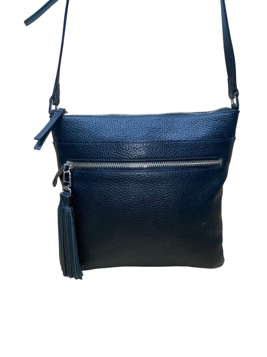 Halogen Women's Black Pebbled Leather Adjustable Strap Crossbody
