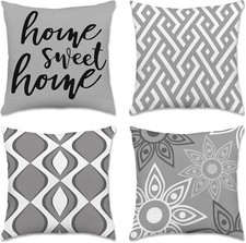 Gray Geometric Pillow Covers 18X18, Decorative Pillow Covers Grey, Set of 4, H