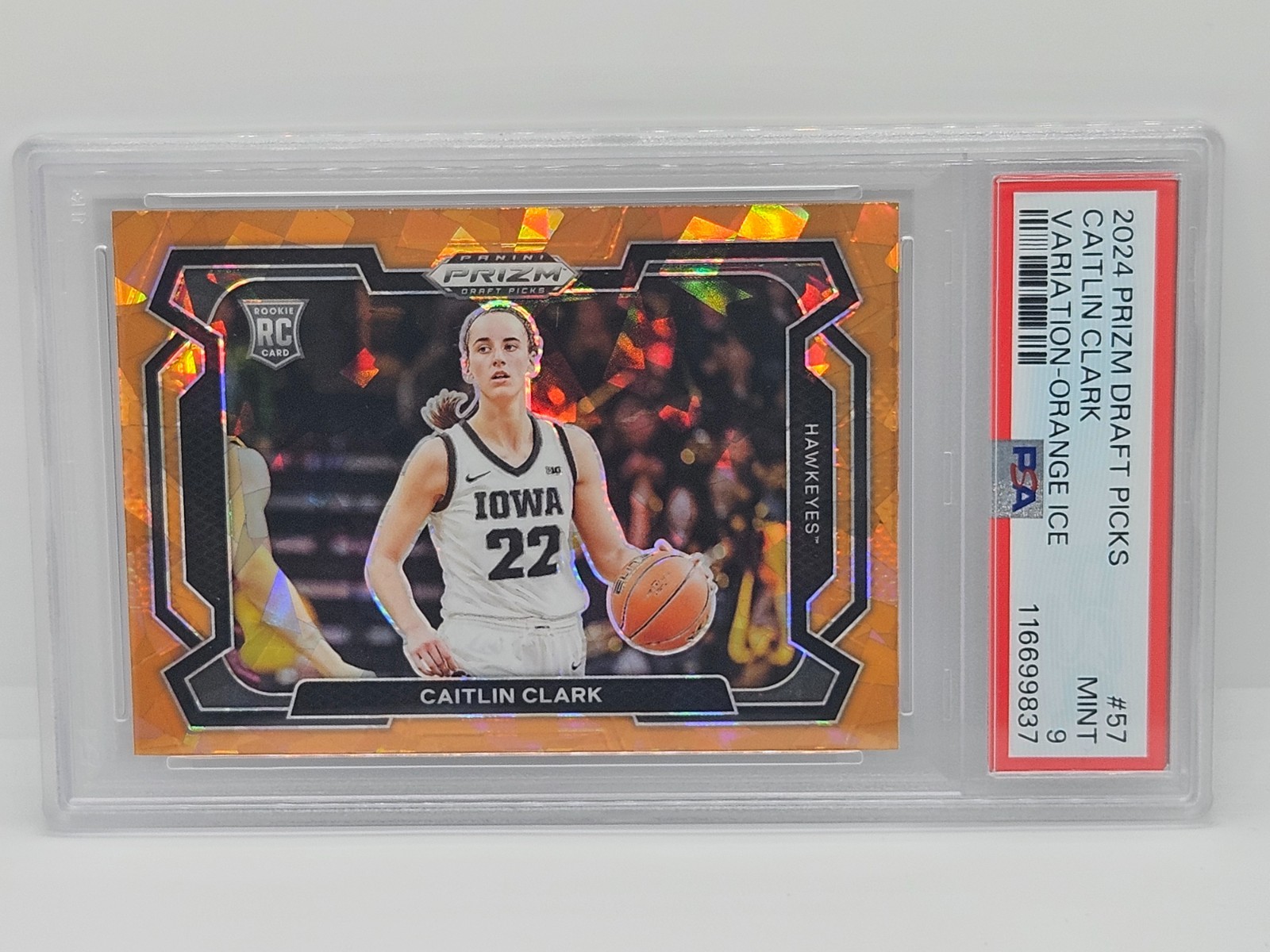 2024-25 Panini Prizm Draft Picks Caitlin Clark Orange Ice Variation PSA 9 #57 view 3