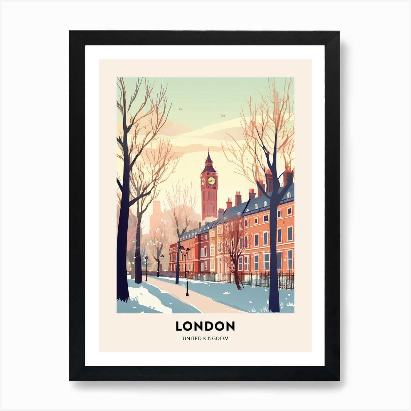 Vintage Winter Travel Poster London Framed Wall Art Poster Canvas Print Picture