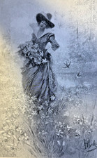 1884 Vintage Magazine Illustration Among the Daffodillies by Howard Pyle