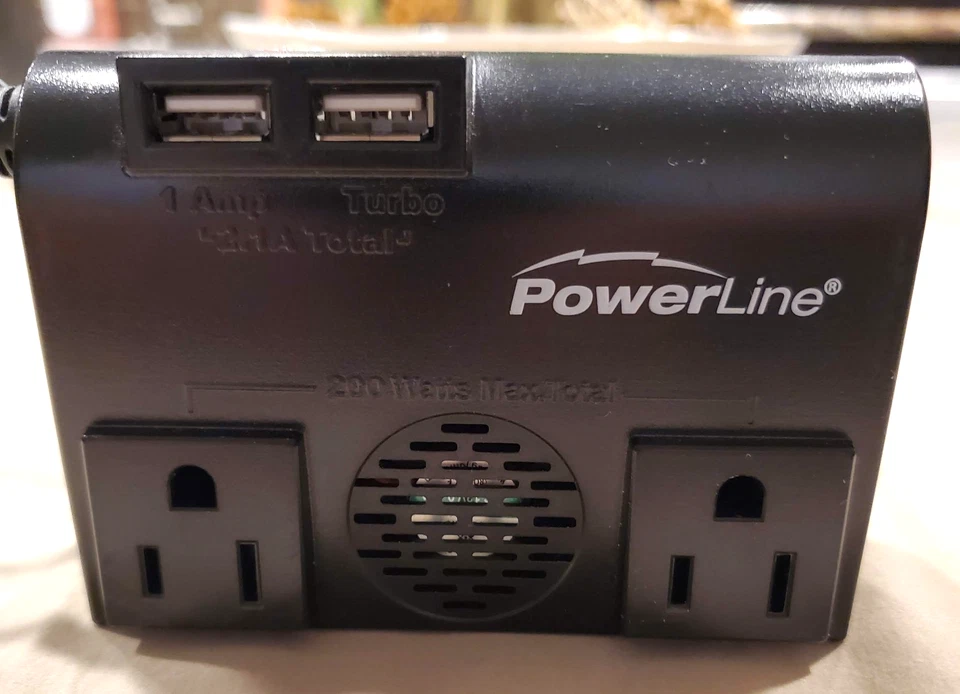 Powerline 200W DC To AC Inverter with 2 Outlets Dual USB and Output Socket 90359 - Image 2 of 4