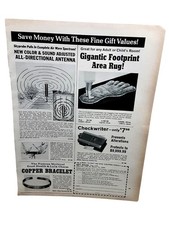 1971 Gigantic Footprint Rug Skyprobe Antenna Swiss Survival Knife Checkwriter Ad