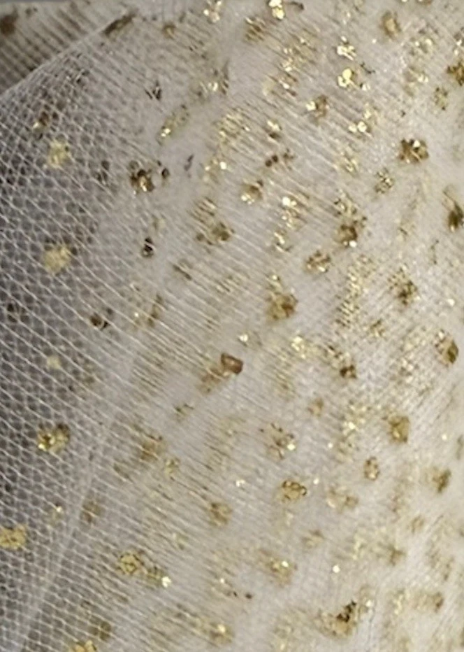 3 Inch White Mesh Ribbon with Gold Glitter Enhancements - 25 Yards Per Roll - Image 2 of 3