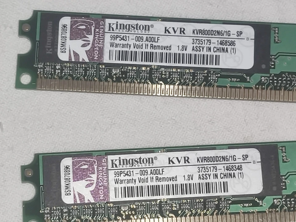 2 Moduli RAM DDR2 1GB KINGSTON KVR800D2N6/1G PC2-6400 800MHz - Immagine 4 di 4