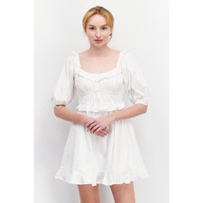 Kourt Girly Cotton Boho Coastal Breezy White Flowy Dress Medium