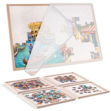 Puzzle Board with 4 Sorting Trays, Playing Surface with Protective Cover for ...
