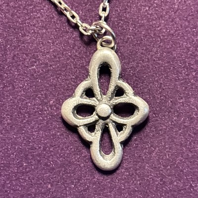 Vintage  BT  Sweden Pewter Floral Cross Pendant Design With Necklace 16 