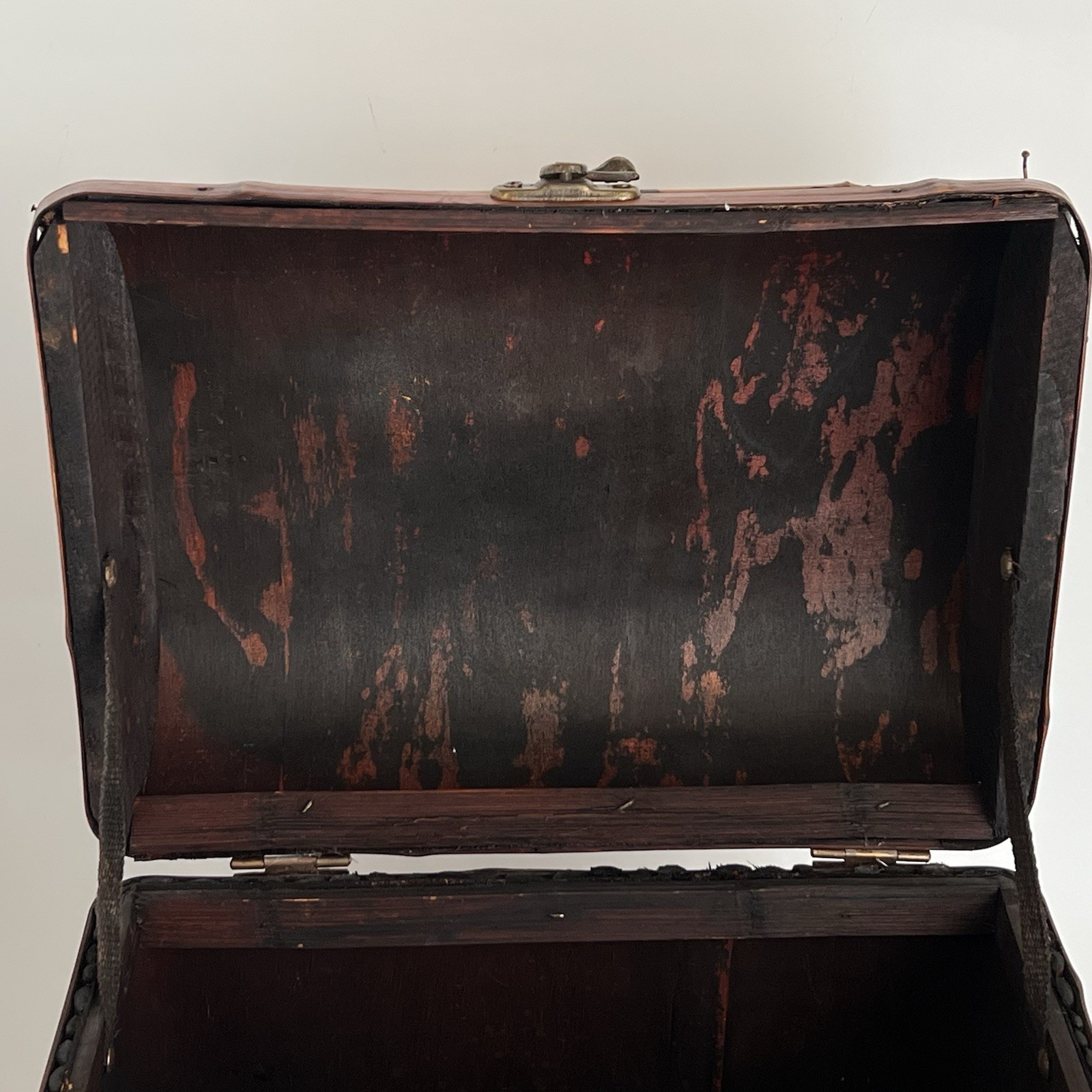 Bamboo & Tin Chest Trunk With Metal Latch & Dome Lid Boho Cottage Cabin 10”