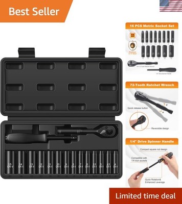 Efficient 16-Piece Metric Socket Set with Easy-to-Read Markings & Deep Sockets