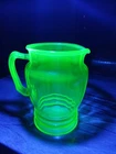 Vintage Antique Uranium Green Glass Pitcher Depression Vaseline Large 8 1/2”