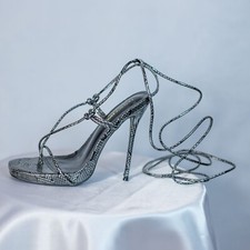 Fashion Nova Womens Heel Sandals Tie Up Snakeskin Print Size 7.5