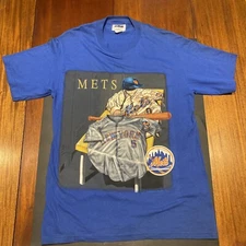 New York Mets MLB Embroidered Rare VF Knitwear Blue T Shirt Medium 1999 Vintage