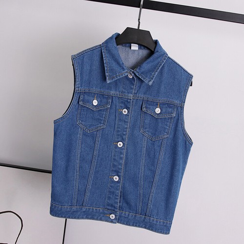 Nuevo Lo último Mujer Niña Estudiante Cuello Sin Mangas Rojo Azul Jeans Denim Mini Chaleco Prendas para el torso - Imagen 17 de 27