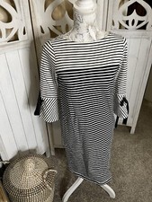 Lauren Ralph Lauren Black White Dress Stripe Bow Sleeves Knit Size Small