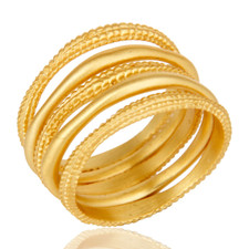 Six Set Of Stackable Rings In Yellow Gold Plated Handmade Textured Designer Gift
