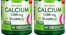 2 Pack Absorbable Calcium 1200mg with Vit D3 5000 IU 240 (2x120) Softgels NonGMO