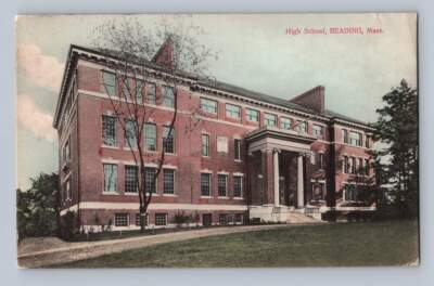 High School READING Massachusetts Antique Hand Colored Postcard 1910