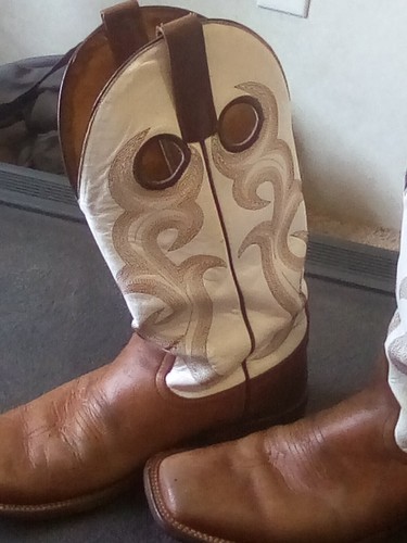 Justin Cowboy Boots 9 B Brown and White Mexico leather sole soft toe - Picture 8 of 14