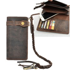 Men's Leather Credit Cards Holder Long Chain Trucker Wallet Billfold Vintage