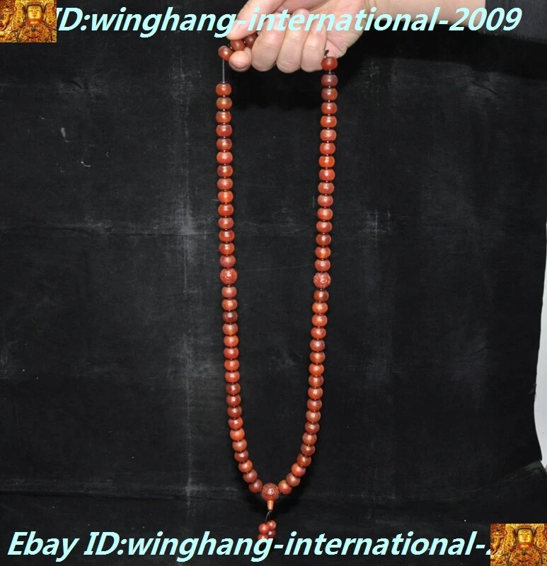 Old Tibet Buddhism Agate Onyx Hand carved Monk Buddha beads Prayer bead  necklace