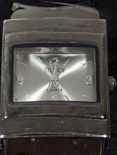 Studio Silver Tone Dial Black Case Hinge Open Cuff Bracelet Band Watch 6.5 Inch