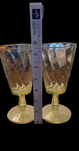 Vintage Pair of Federal Glass Vaseline Glass "Optic Panel" Cone Shaped Tumbler - Picture 8 of 8