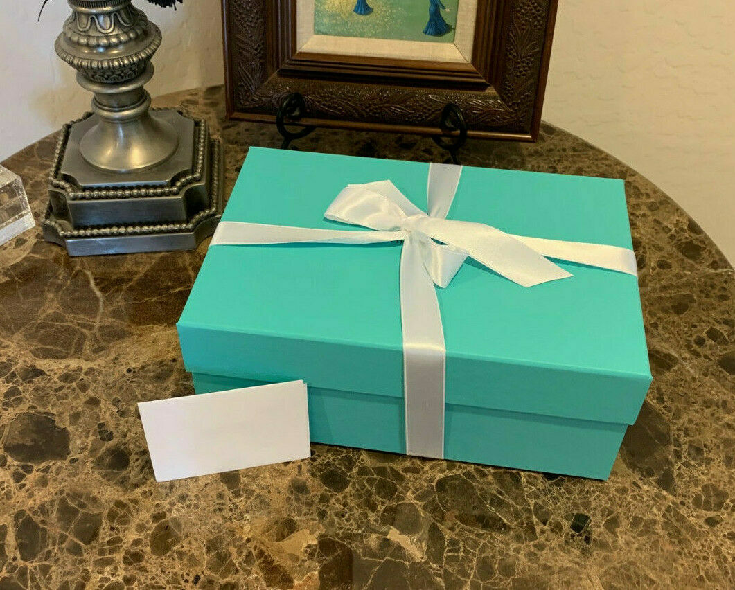 TIFFANY & CO. OUTER BOX, RIBBON and BLANK CARD 11 1/4 TIFFANY & CO. OUTER BOX, RIBBON and BLANK CARD 11 1/4