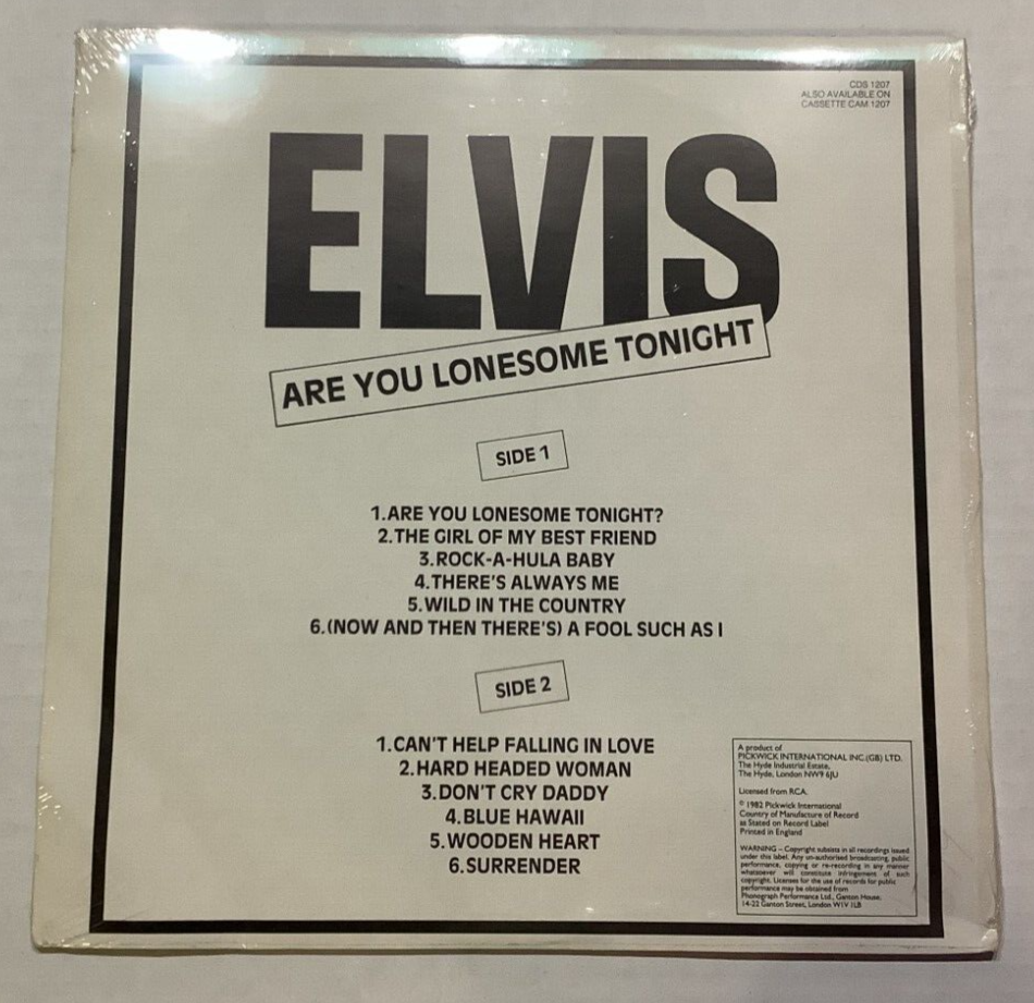 Are You Lonesome Tonight by Elvis Presley (1982) Vinyl LP Record | NEW ...