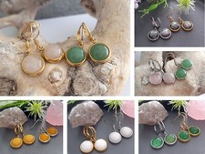 Edelstahl Ohrringe 18K vergoldet Brisur & Hänger Rosenquarz Aventurin Grün, Jade