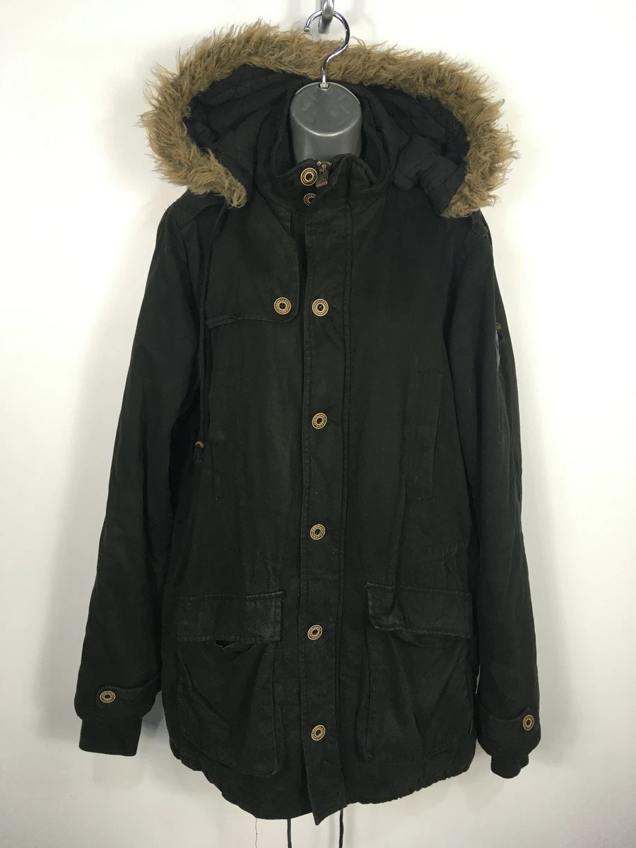 WOMENS LE BREVE VINTAGE KENNY BLACK ZIP UP FAUX FUR HOOD PADDED
