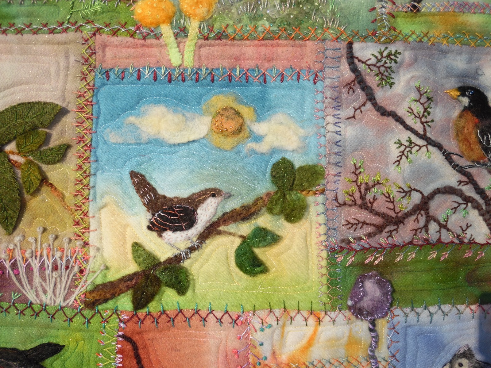 Birds in Wool, a PDF Hand Needle Felted Applique Pattern by Debora