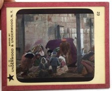 Underwood Antique Magic Lantern Slide Egyptian Women Children Man By Building