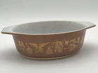 Pyrex Early American 043 Oval Casserole Dish Only Brown Gold 1 1/2 Qt Eagle Corn